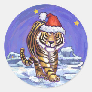 Tiger Christmas Runder Aufkleber