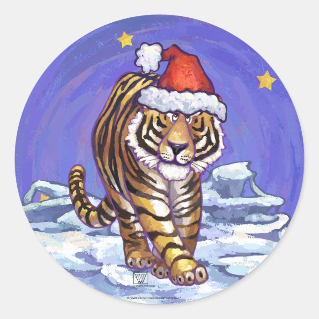 Tiger Christmas Runder Aufkleber (Vorderseite)