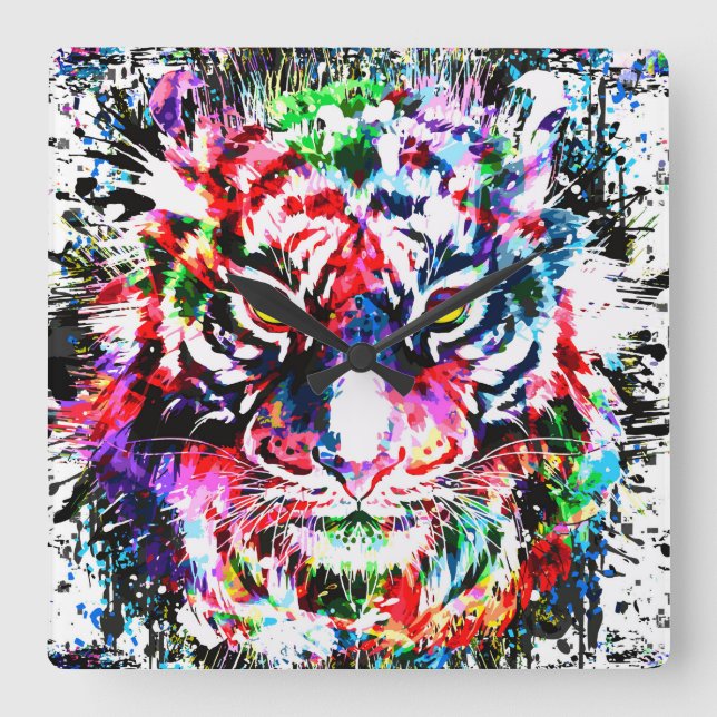 Tiger Clock | Tigermauer-Uhr Quadratische Wanduhr (Vorderseite)