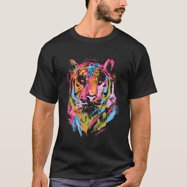 Tiger Colourful Art Animal Lovers Tiger Motif T-Shirt (Vorderseite)