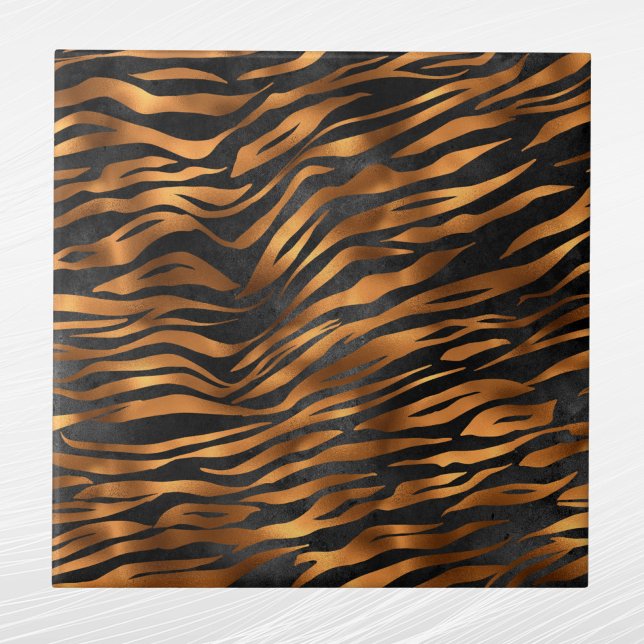 Tiger Copper Black Animal Print Fliese (Von Creator hochgeladen)