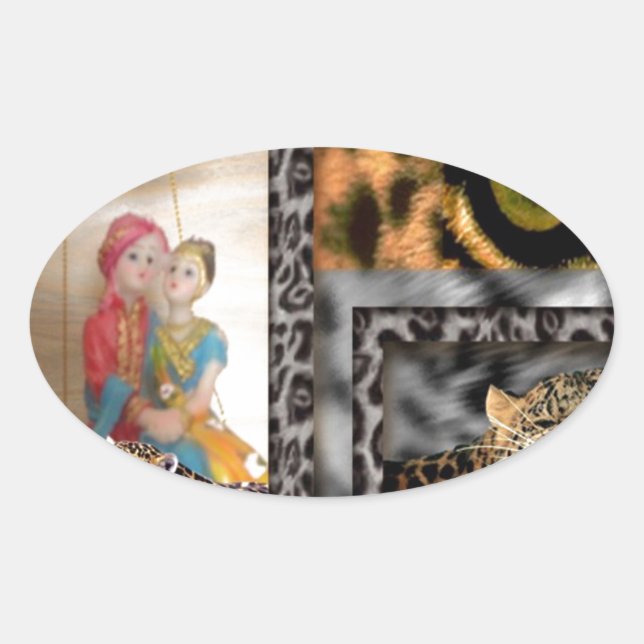 Tiger & Couple Art Print Ovaler Aufkleber (Vorderseite)