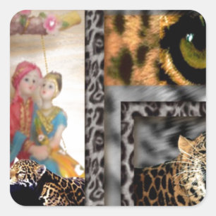 Tiger & Couple Art Print Quadratischer Aufkleber