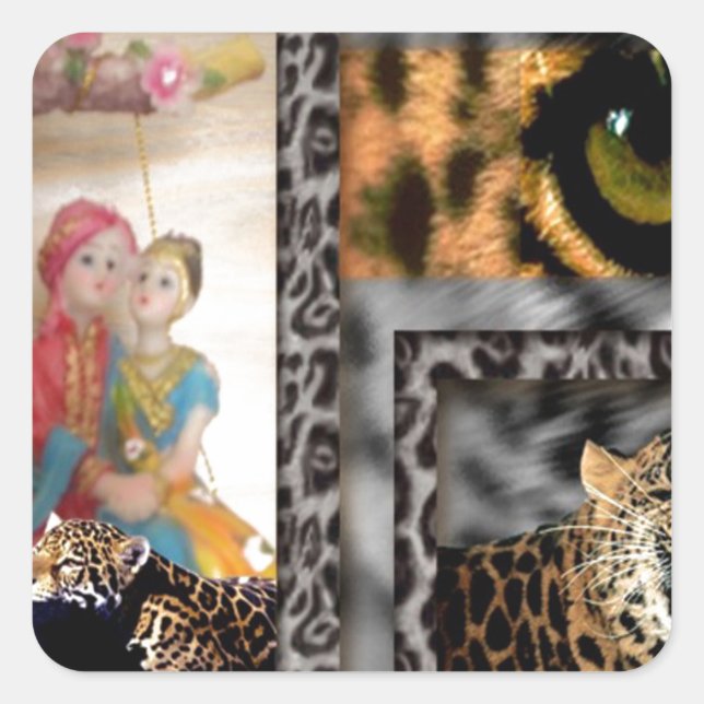 Tiger & Couple Art Print Quadratischer Aufkleber (Vorderseite)