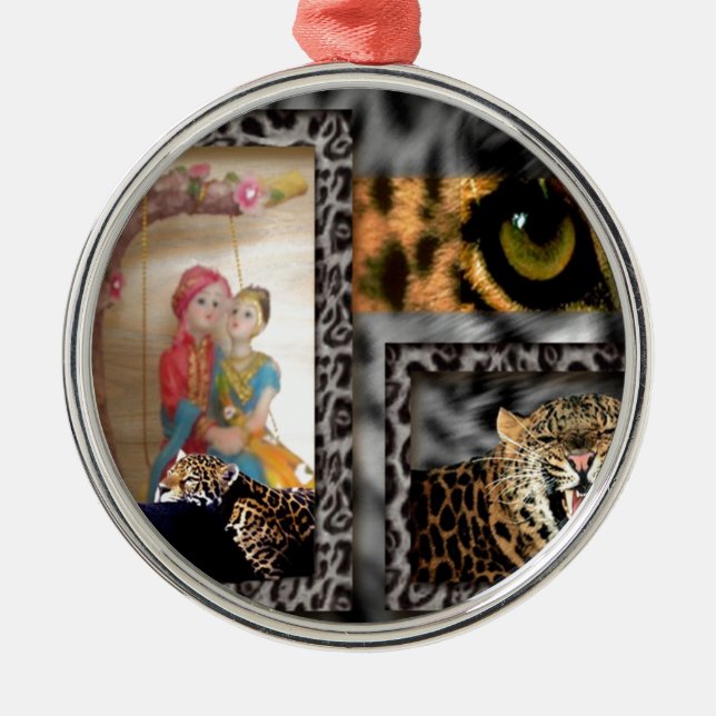 Tiger & Couple Art Print Silbernes Ornament (Vorne)