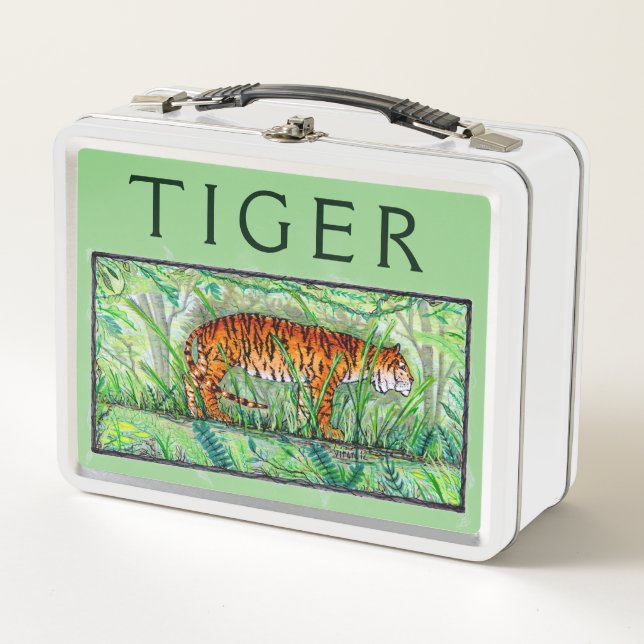 Tiger Crouching im Dschungel Metall Brotdose (Vorderseite)