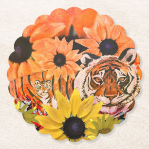 Tiger, Cub, Blume und Orangefarbene Farben Untersetzer