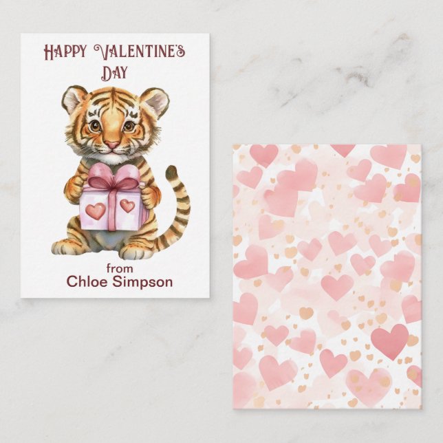Tiger Cub Kid's Valentine Party Mitteilungskarte (Vorne/Hinten)