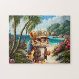 Tiger Cub mit Rucksack und Kaffee