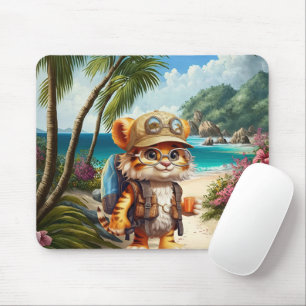Tiger Cub mit Rucksack und Kaffee Mousepad