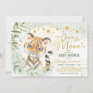 Tiger Cub Moon & Stars Greenery Baby Shower  Einladung
