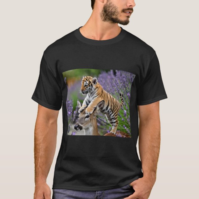 Tiger Cub on Deer's Head - Whimsical Wildlife T-Shirt (Vorderseite)
