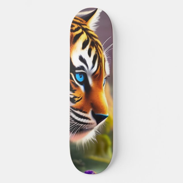 Tiger Cub,  Purple Flowers   Skateboard (Vorderseite)