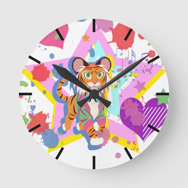 Tiger Cub Runde Wanduhr (Vorderseite)