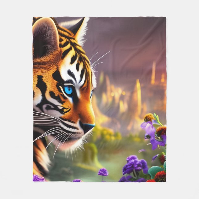 Tiger Cub, violette Blumen Fleecedecke (Vorderseite)