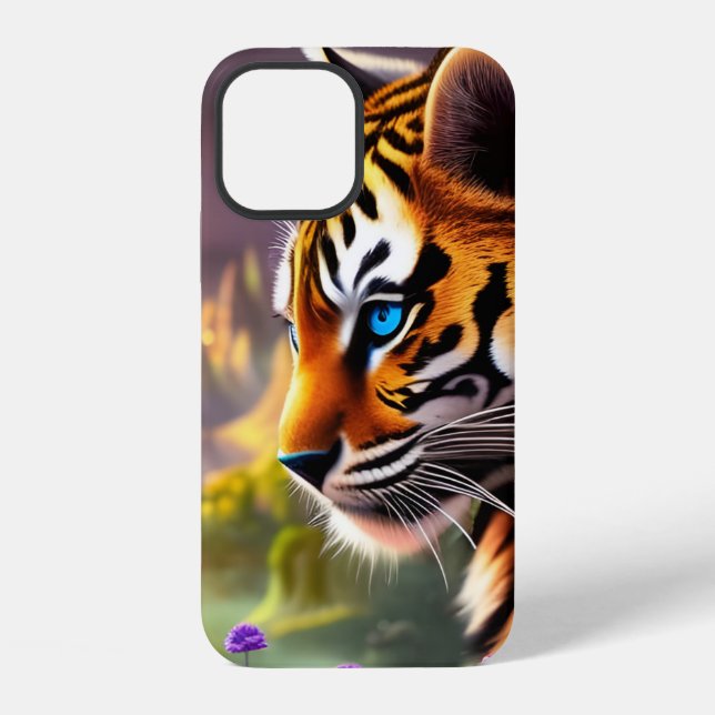 Tiger Cub, violette Blumen iPhone 12 Hülle (Rückseite)