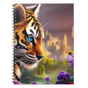 Tiger Cub, violette Blumen Notizblock
