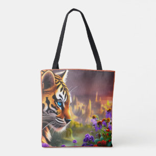 Tiger Cub, violette Blumen Tasche
