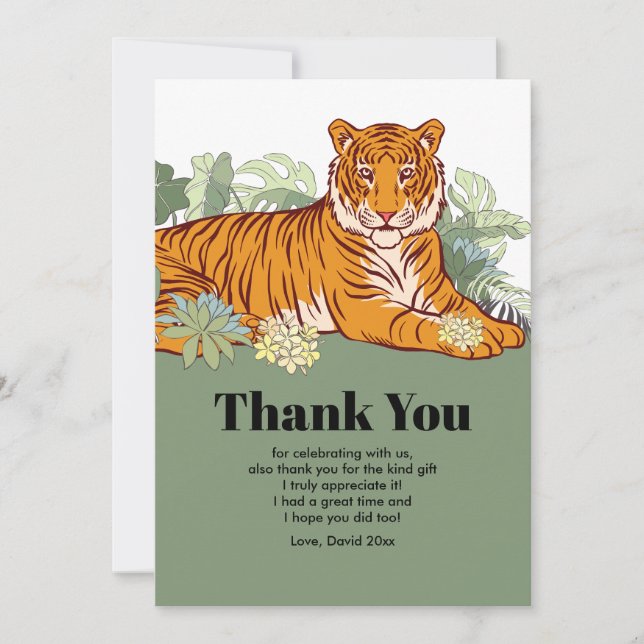 Tiger Dankeschön Karte, Gruß Party-Dschungel Einladung (Vorderseite)