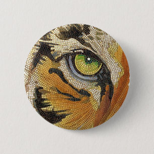 "Tiger deckt" Tiger-Gesichts-Mosaik-Aquarell mit Button