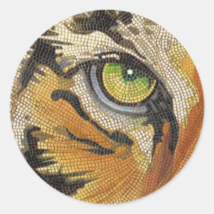 "Tiger deckt" Tiger-Gesichts-Mosaik-Aquarell mit Runder Aufkleber