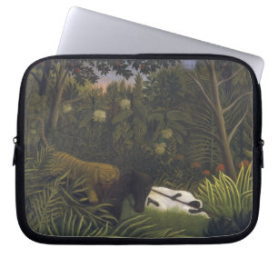 Tiger, der ein Pferd und einen schlafenden Laptopschutzhülle