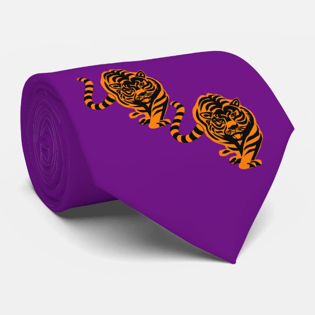 Tiger Design Orange/Black Team Mascot Necktie Krawatte (Gerollt)