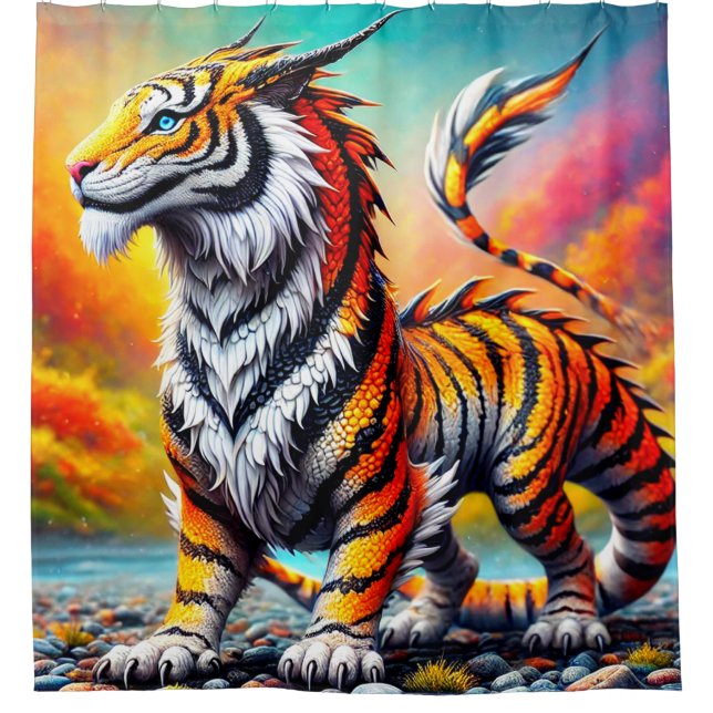 Tiger Dinosaur Duschvorhang (Vorderseite)