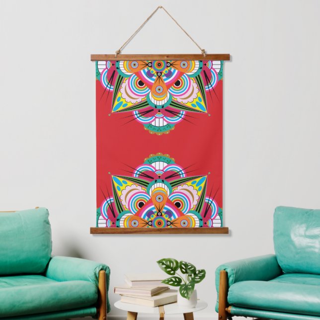 Tiger Dragon Mandala Wood Topped Tapestry Wandteppich Mit Holzrahmen (Wohnzimmer)