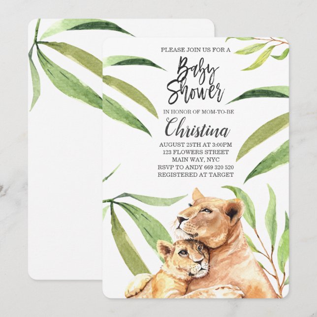 Tiger Dschungel Mama & Baby Eucalyptus Baby Dusche Einladung (Vorne/Hinten)