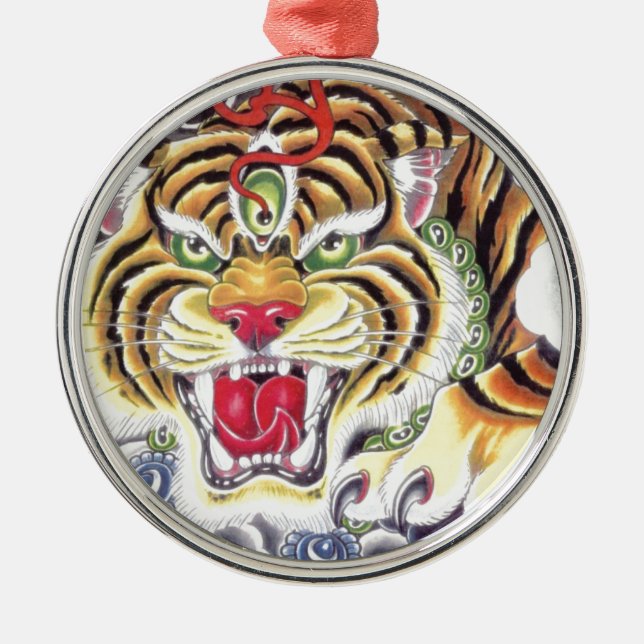 Tiger Eye Silbernes Ornament (Vorne)