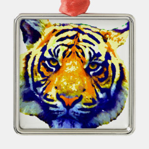 Tiger Eyes Pop Art Silbernes Ornament