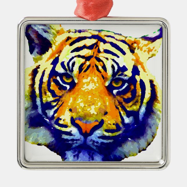 Tiger Eyes Pop Art Silbernes Ornament (Vorne)