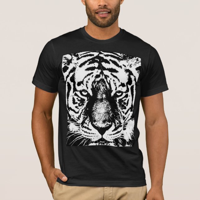 Tiger Face Mens Bella Leinwand Kurzschläfchen Schw T-Shirt (Vorderseite)