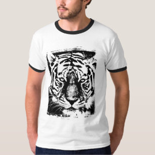 Tiger Face Mens Modern Basic Ringer Schwarz-weiß T-Shirt