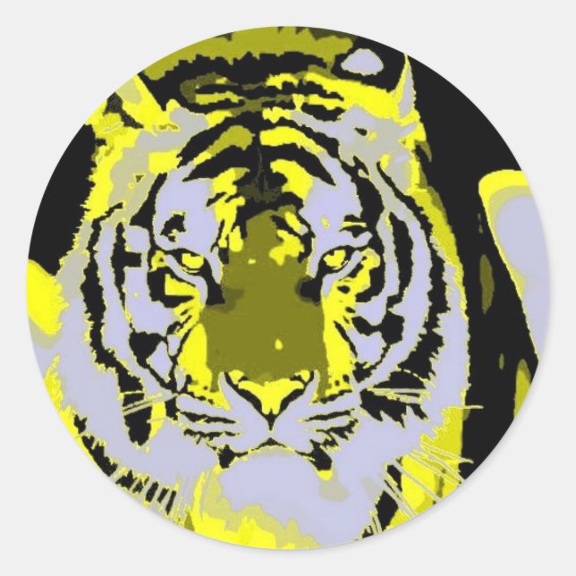 Tiger Face Pop Art Runder Aufkleber (Vorderseite)