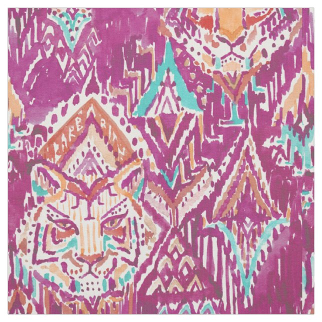 Tiger-Fähigkeits-Stammes- Aquarell-Fuchsie Stoff (Muster)