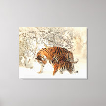 Tiger Familie im Winter Landschaft Canvas Print