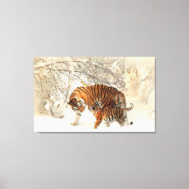 Tiger Familie im Winter Landschaft Canvas Print Leinwanddruck