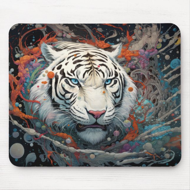 Tiger farbenfroher Tierzauber Mousepad (Vorne)