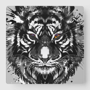 Tiger   Farbenfroher Tiger Zeichnend   Abstrakte K Quadratische Wanduhr