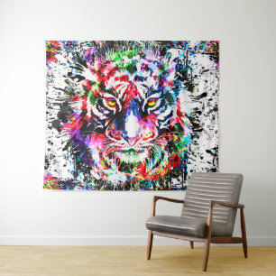 Tiger   Farblich Zeichnend   Abstrakt Art Tiger Wandteppich