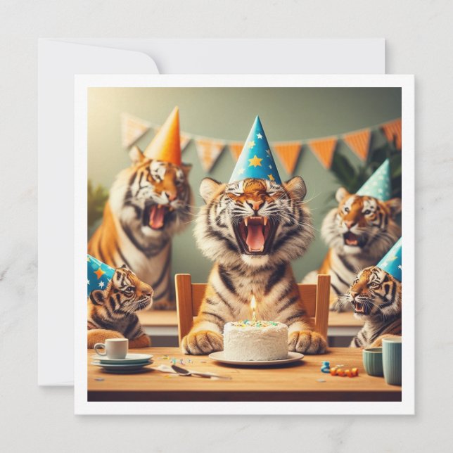 Tiger feiern, Tigerbild Geburtstag Einladung (Vorderseite)