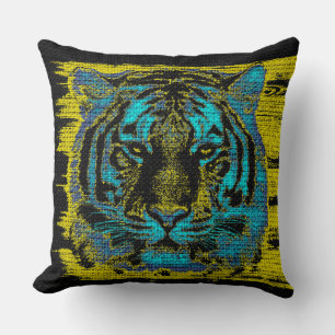 Tiger Fine Art auf Burlap Rustik Jute #5 Kissen