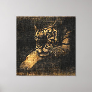Tiger Fine Art on Burlap Rustic Jute #5 Leinwanddruck