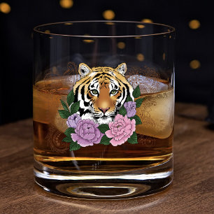 Tiger Floral Henna Botanische Blumen Grün Whiskyglas