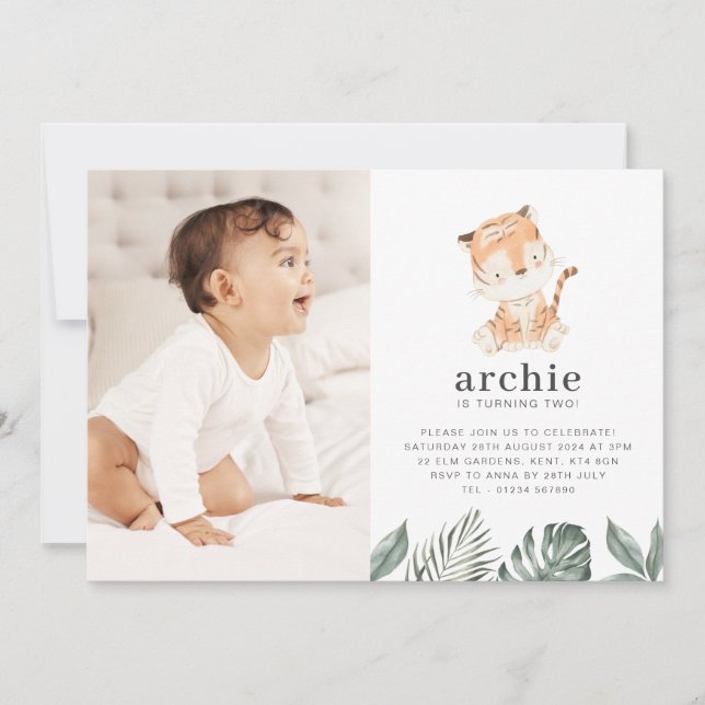 Tiger Foto Einladung zum Geburtstag (Vorderseite)