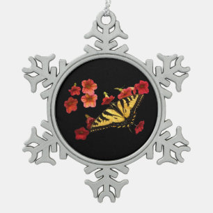 Tiger Frack Butterfly auf Roten Blume Schneeflocken Zinn-Ornament