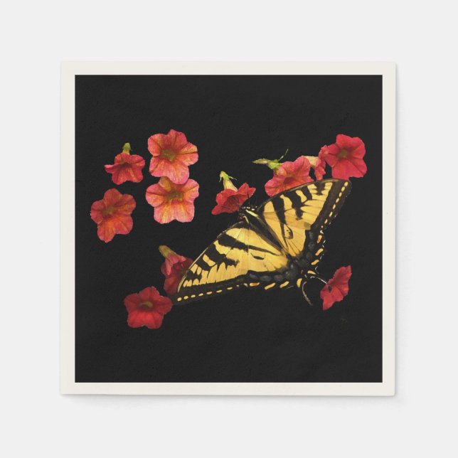 Tiger Frack Butterfly auf Roten Blume Serviette (Vorderseite)
