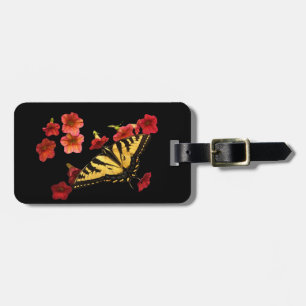 Tiger-Frack-Schmetterling mit roten Blumen Gepäckanhänger